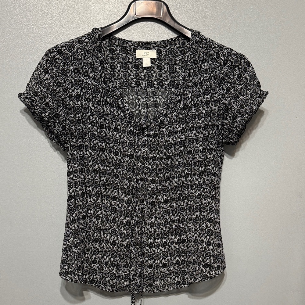 LOFT Black and White Patterned Blouse